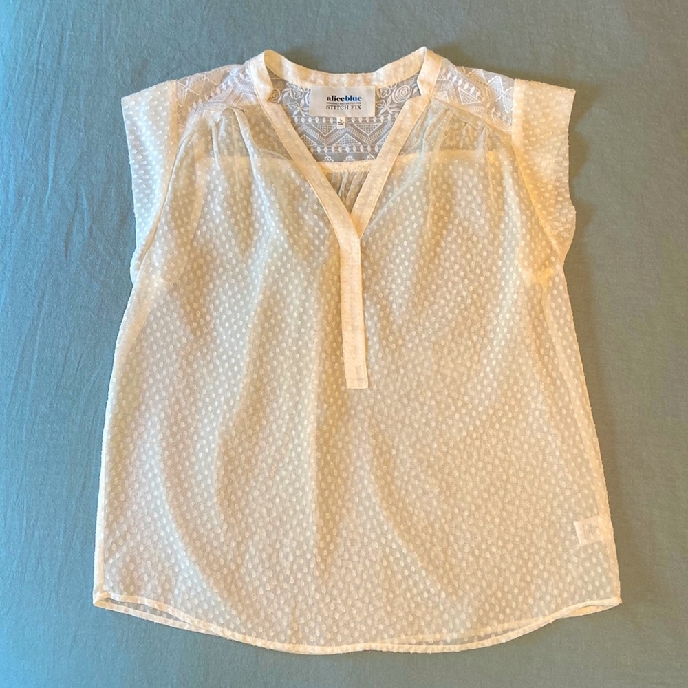 Alice Blue Sleeveless Sheer V-Neck Top Ivory Large